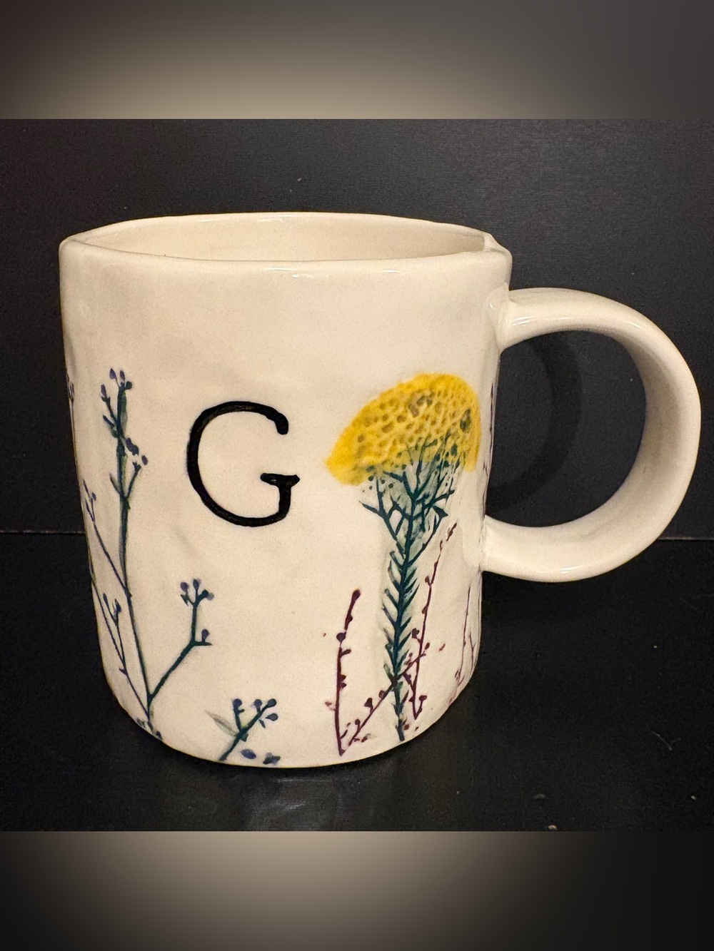 Anthropologie Dagny Monogram Letter G Coffee Mug Tea Cup 12 oz Floral Ceramic